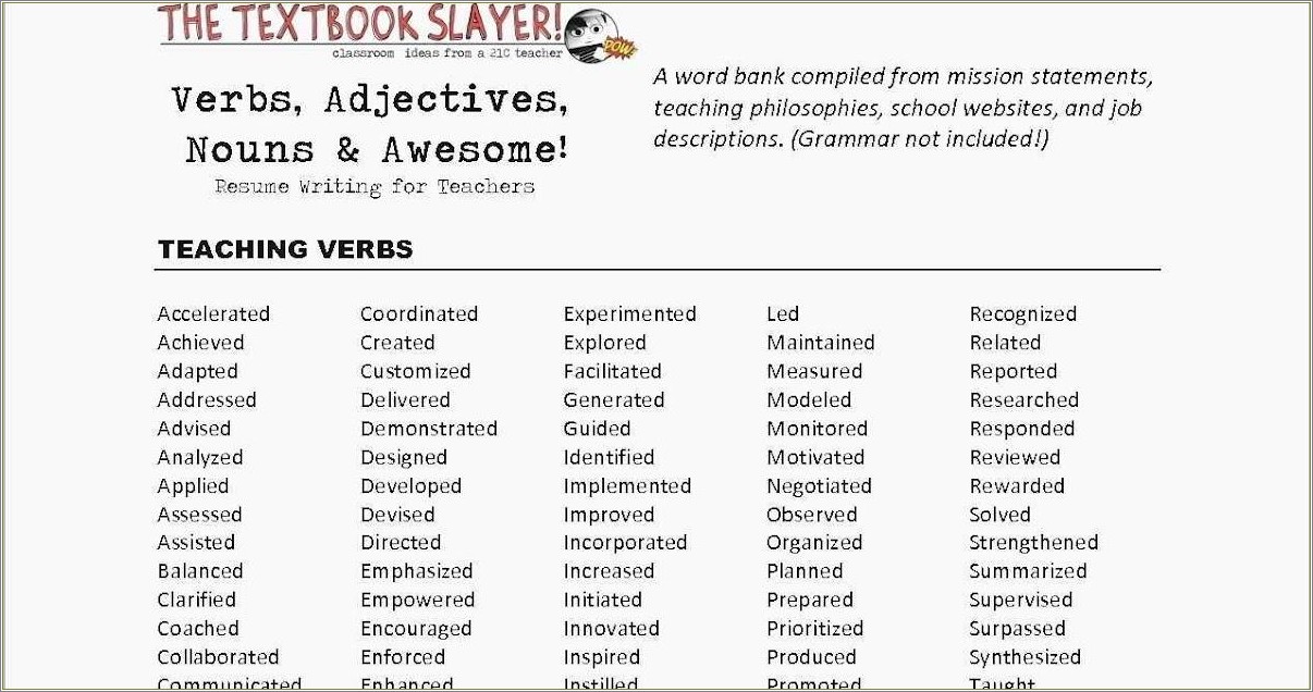 Action Words For Bullet Points On Resume
