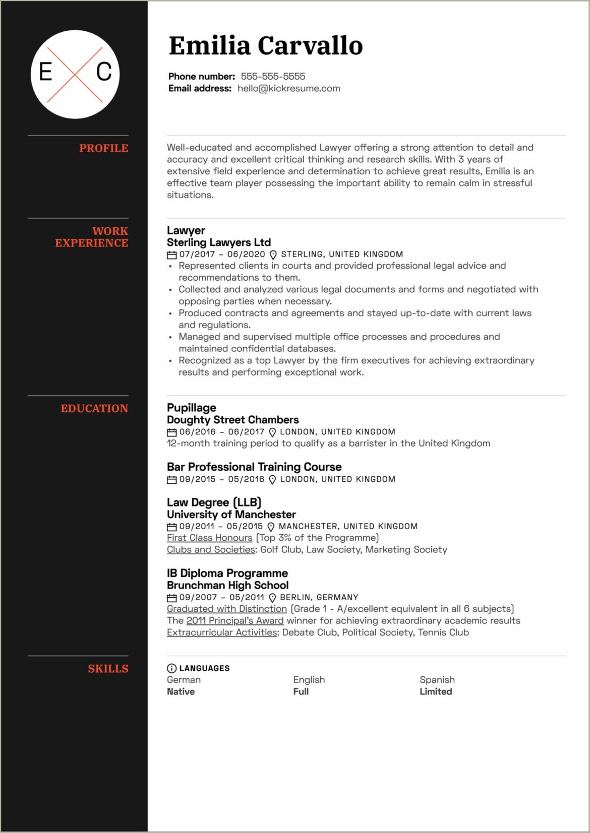 Activities And Interests Law School Resume