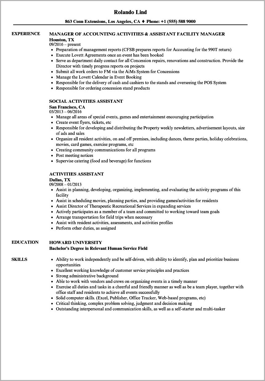 Activities Examples To Include On Resume