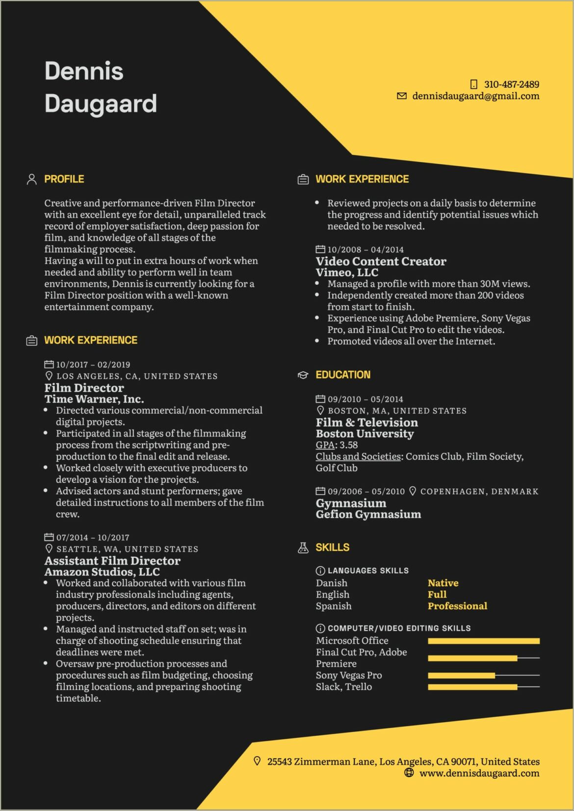 Actor Performance Resume Template Word Format Free Download