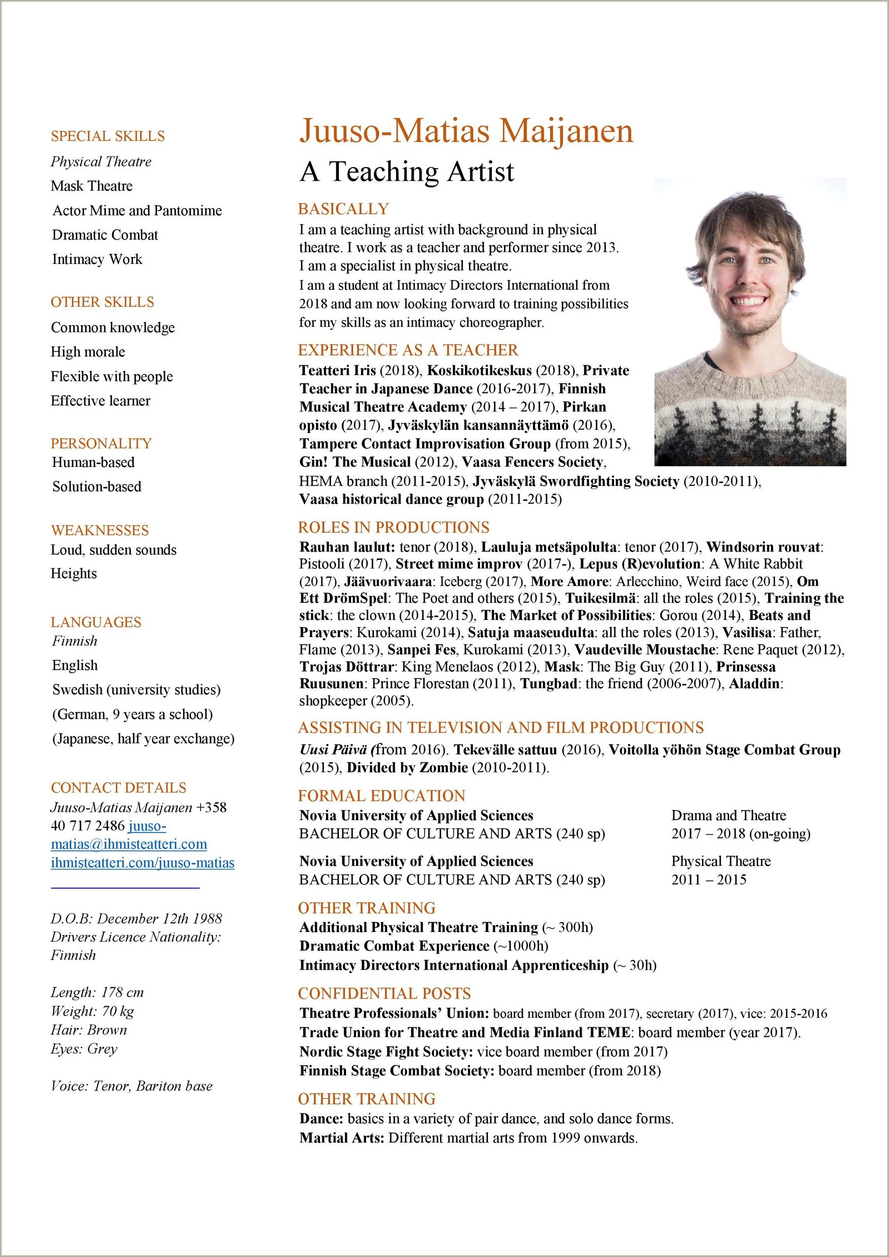 Actor Resume Template Word Format Free Download