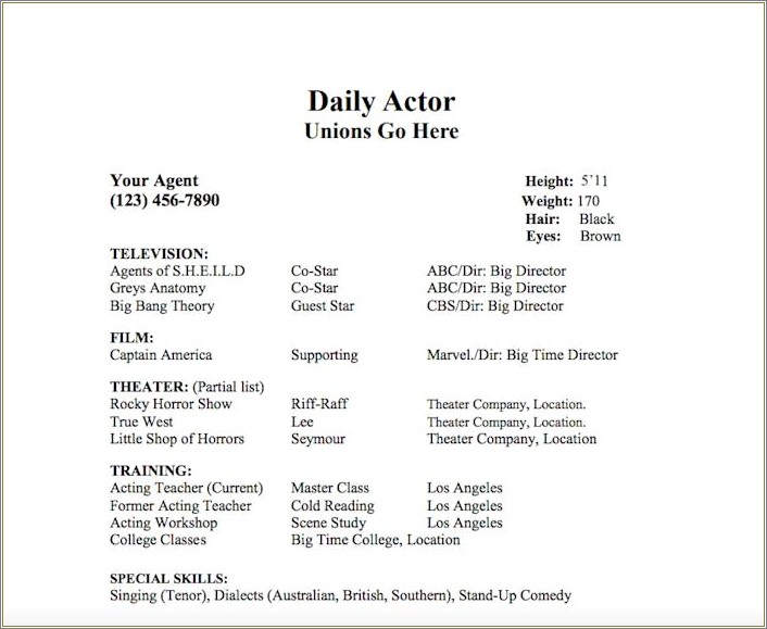 Actor Resume Templates For Windows Live