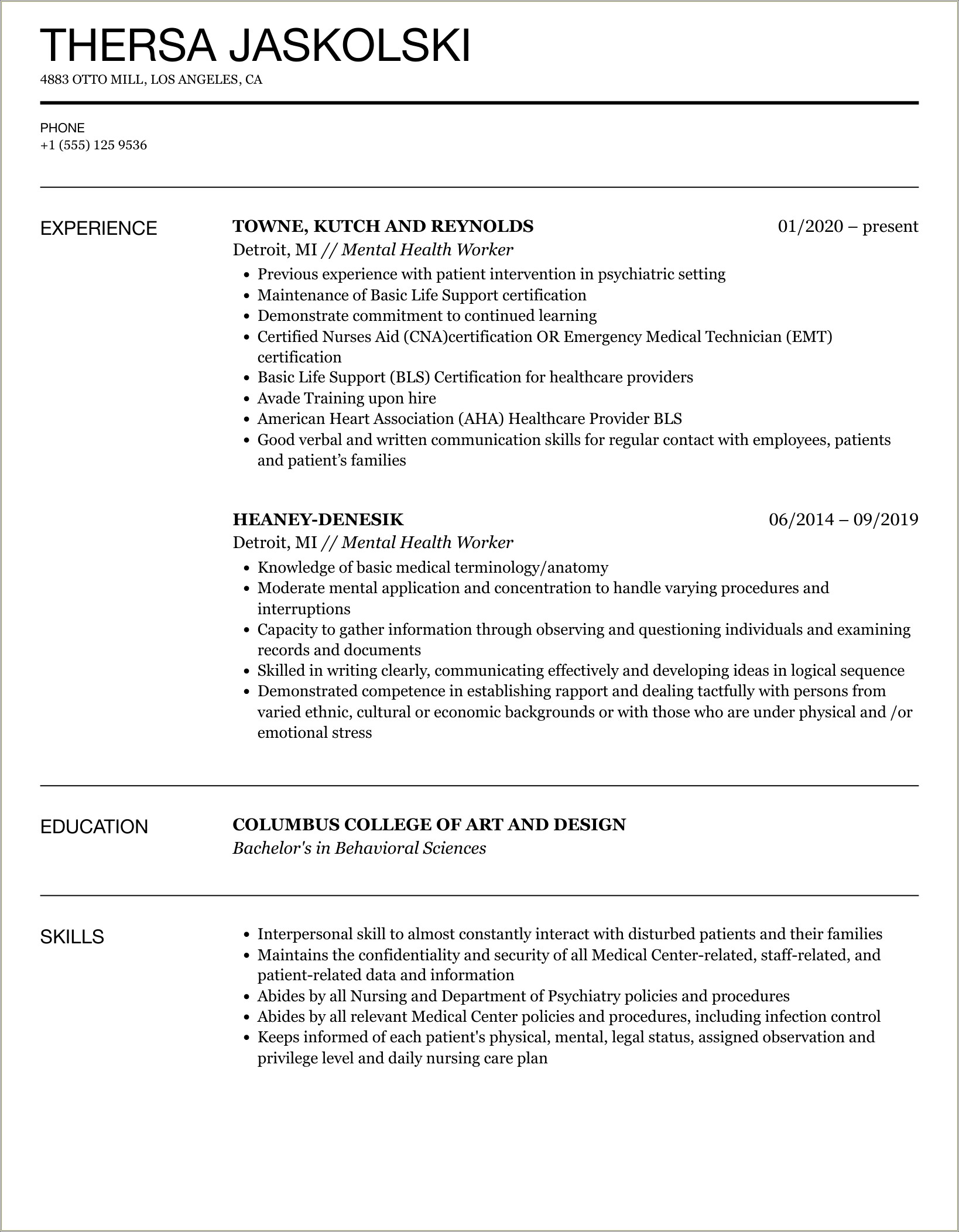 Addiction And Mental Health Worker Resume