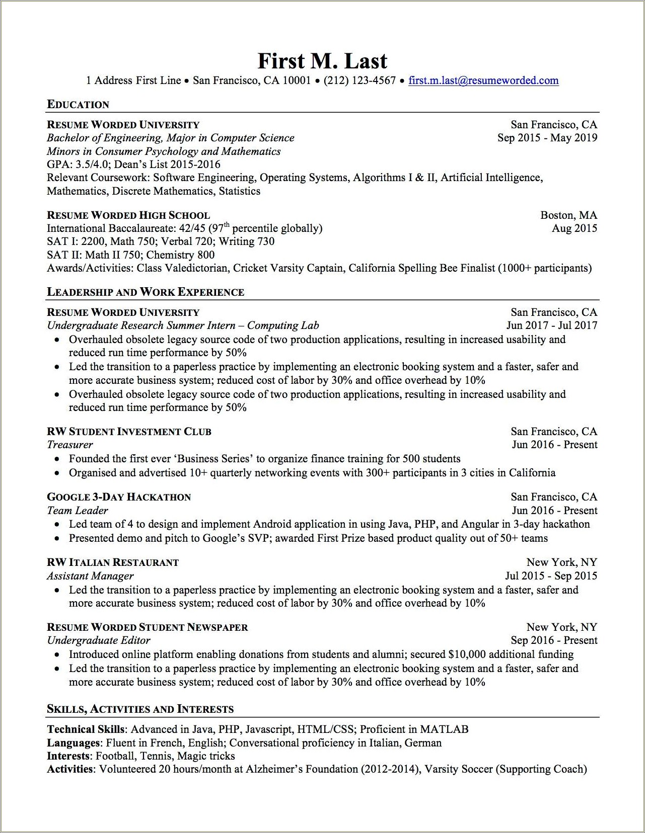 Adding Relevant Course Work In Resume Engineering