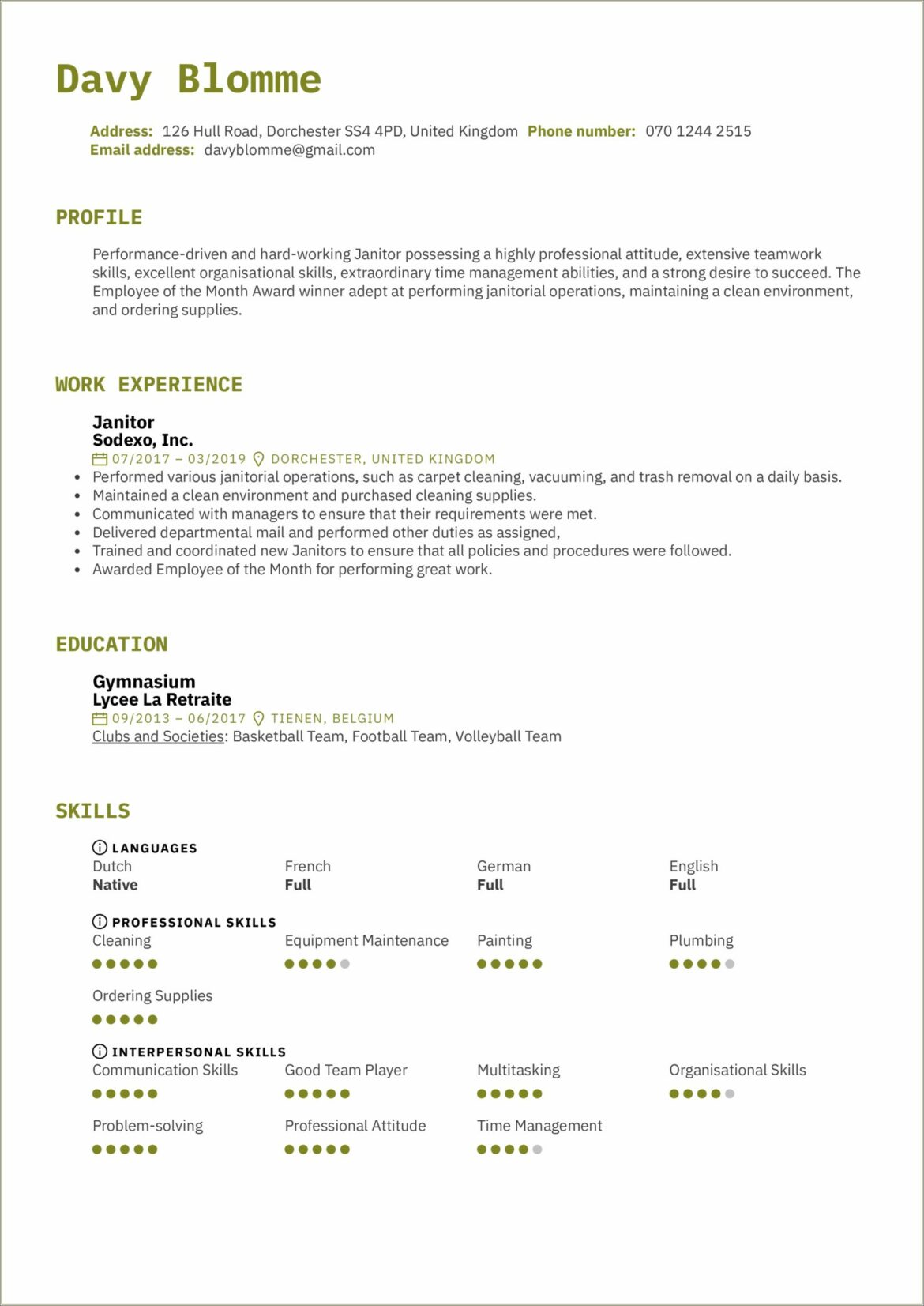 Additional Skills For A Resume For Janitor