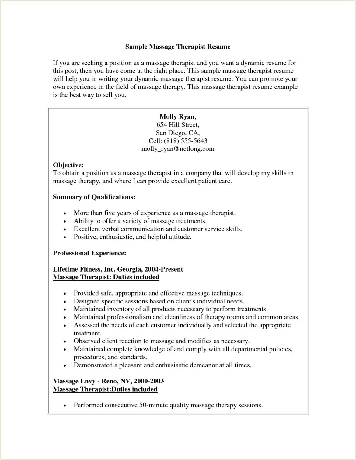 Additional Skills For Massage Therapist Resume