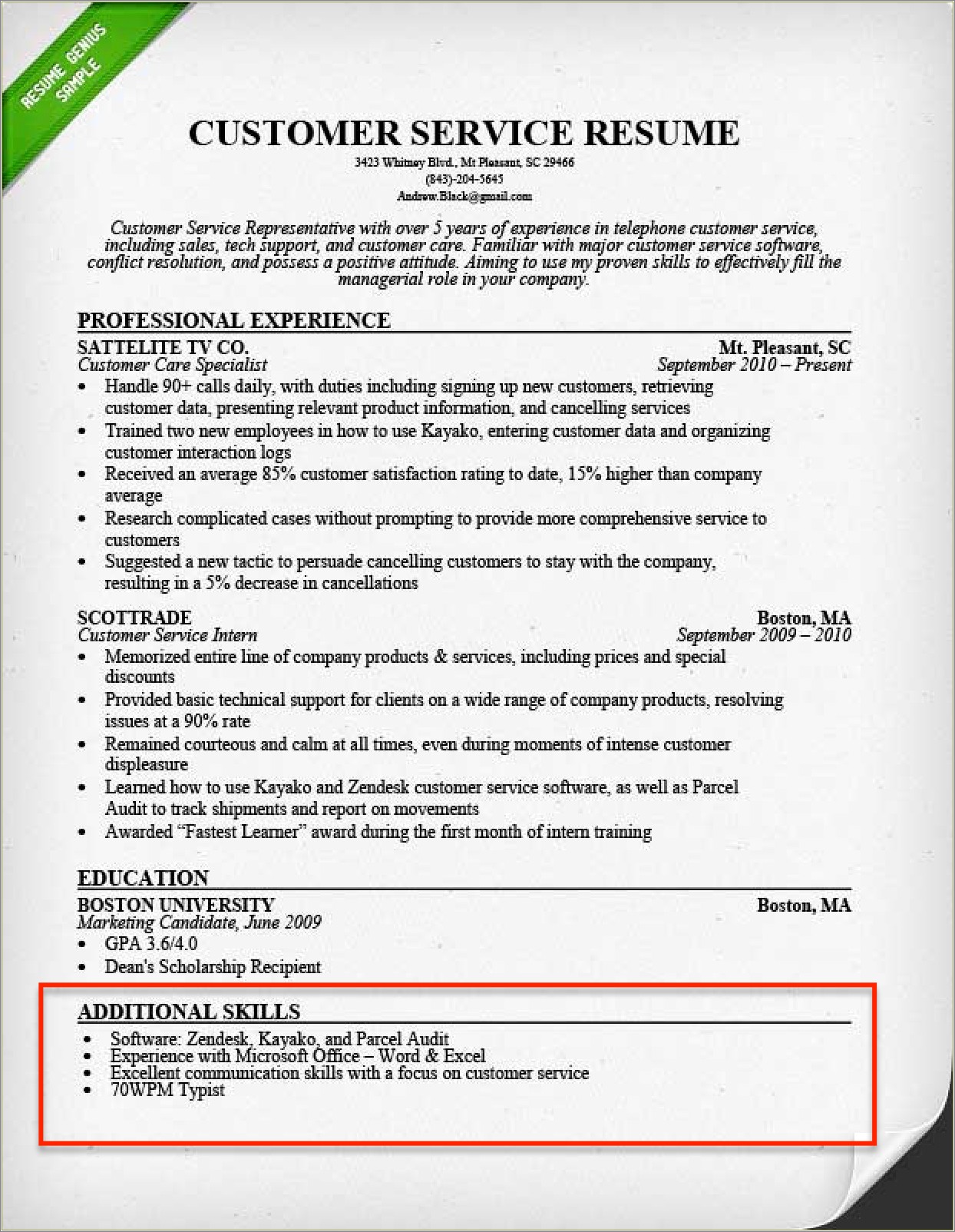 Additional Skills For Resume Customer Service