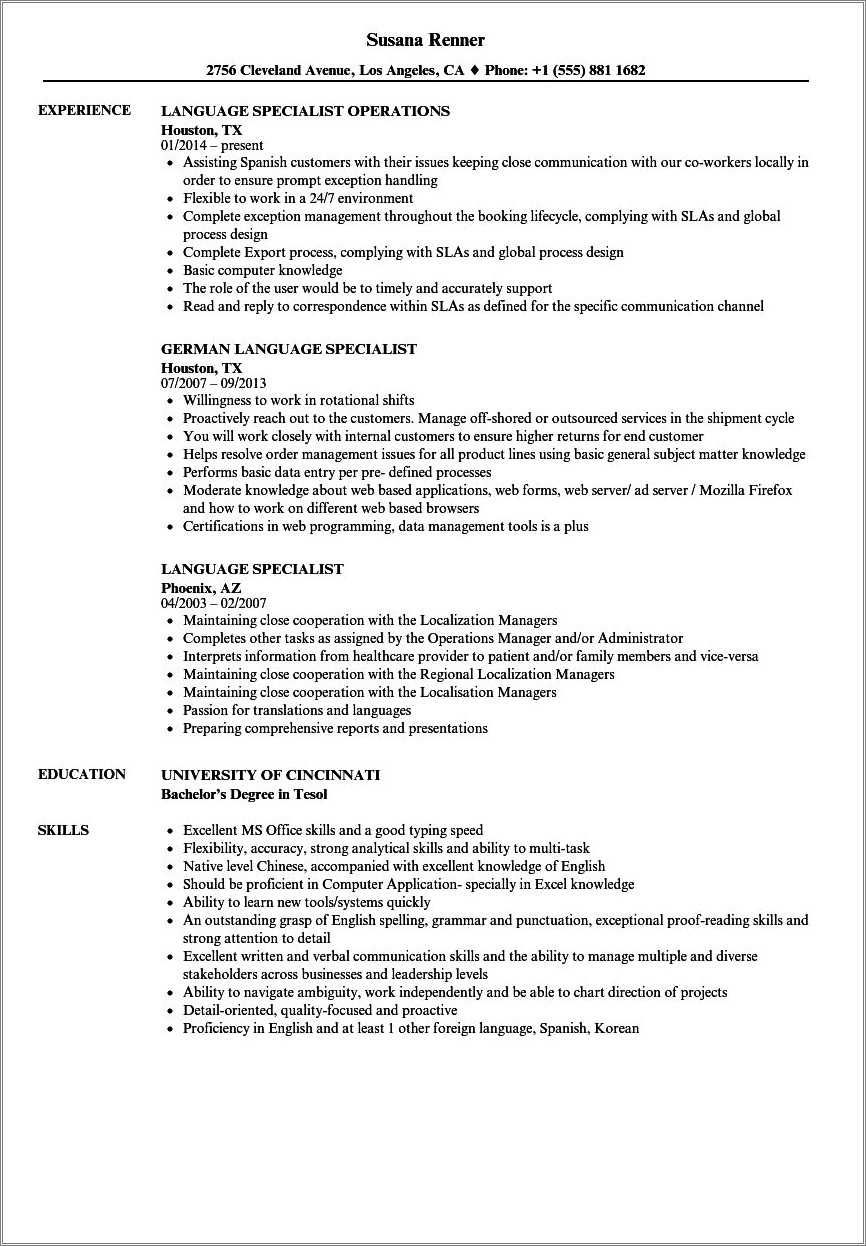 Additional Skills For Resume Examples Language