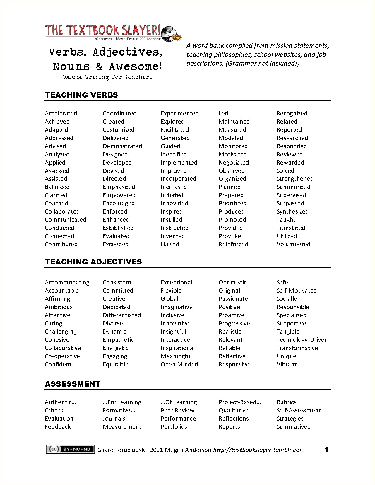 Adjectives To Put On A Student Resume