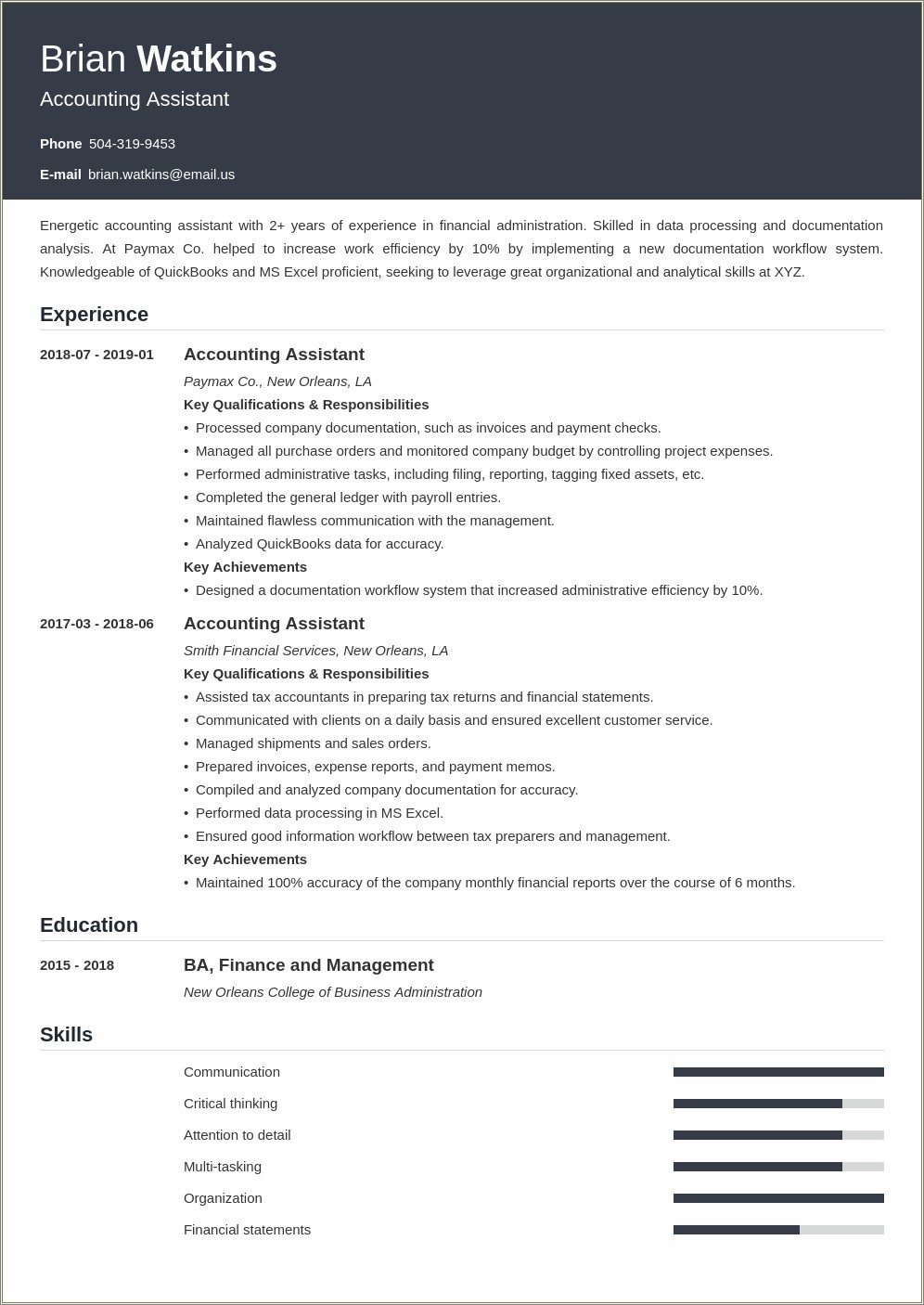 Administrative Accounting Assistant Resume Examples 2017