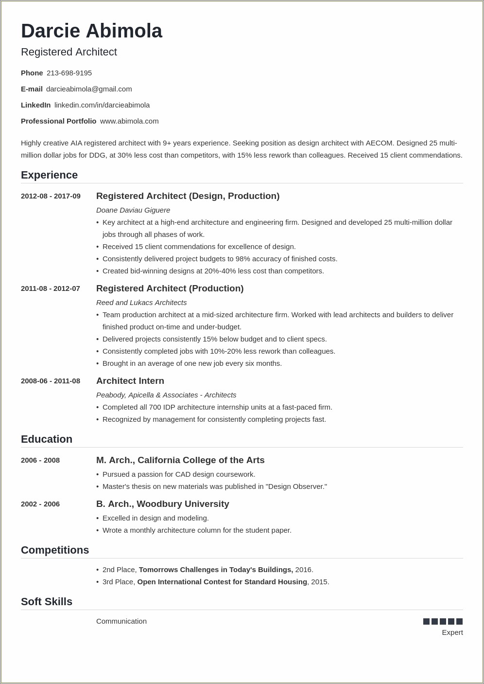 Administrative Assistant Architect Office Resume Example