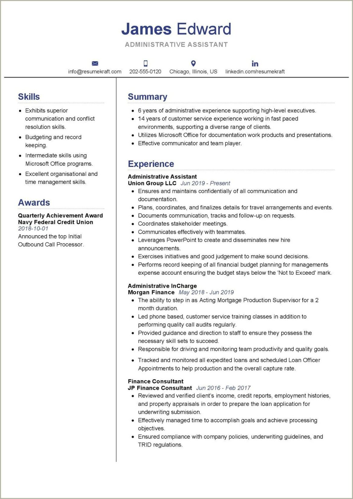 Administrative Assistant Examples Of Resume Bullet Points