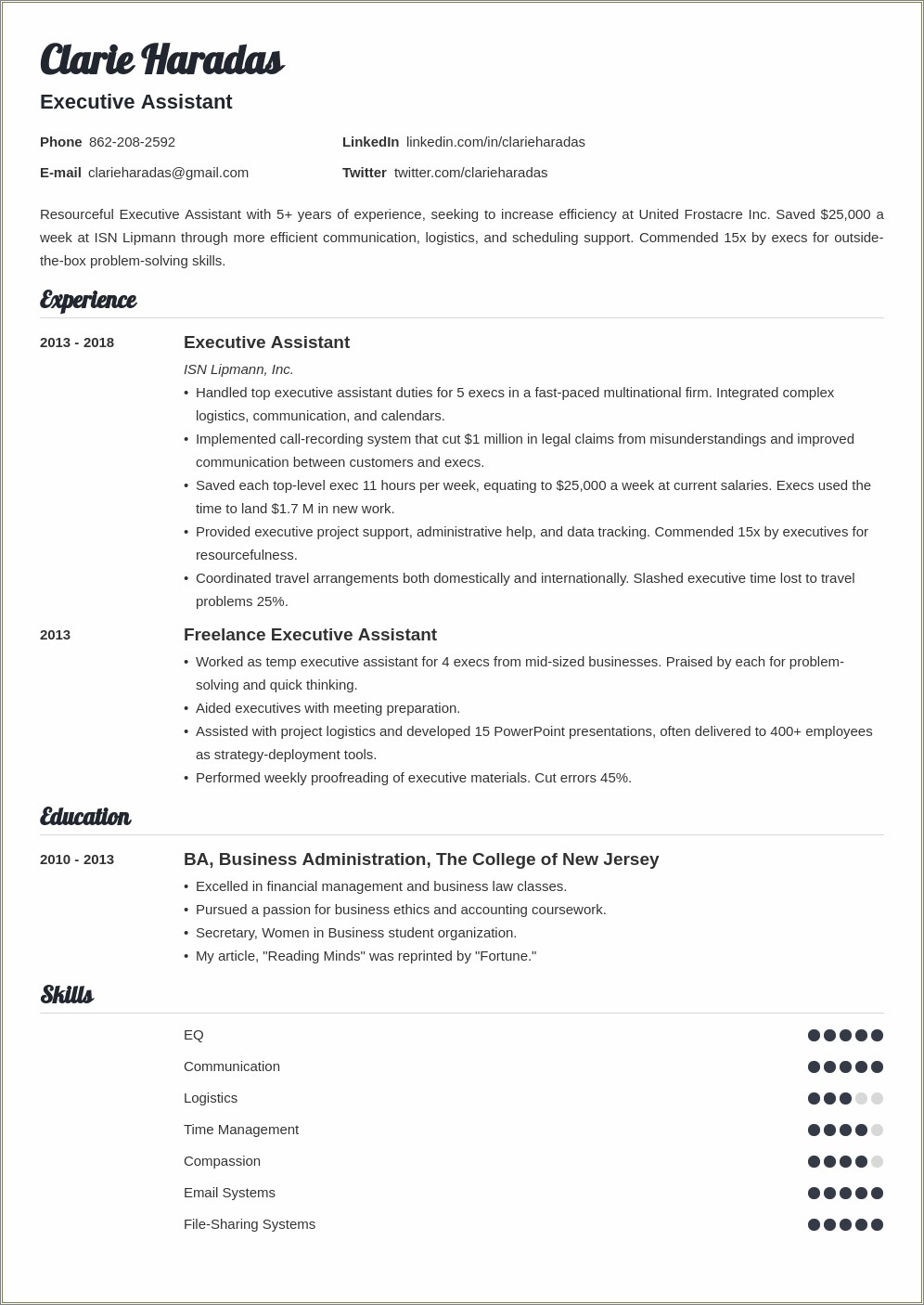 Administrative Assistant Good Summary In Resume