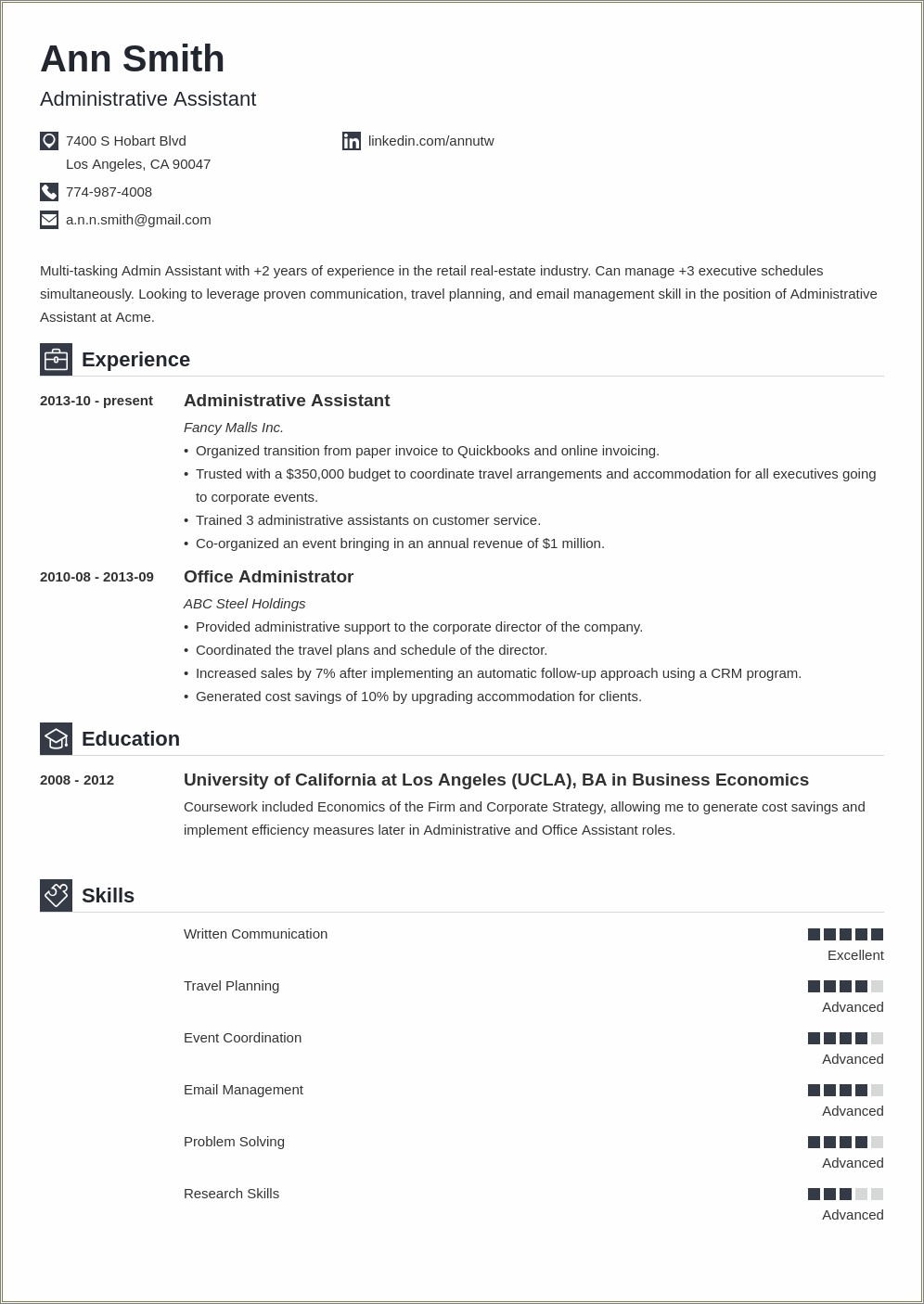 Administrative Assistant Job Description Resume Sample