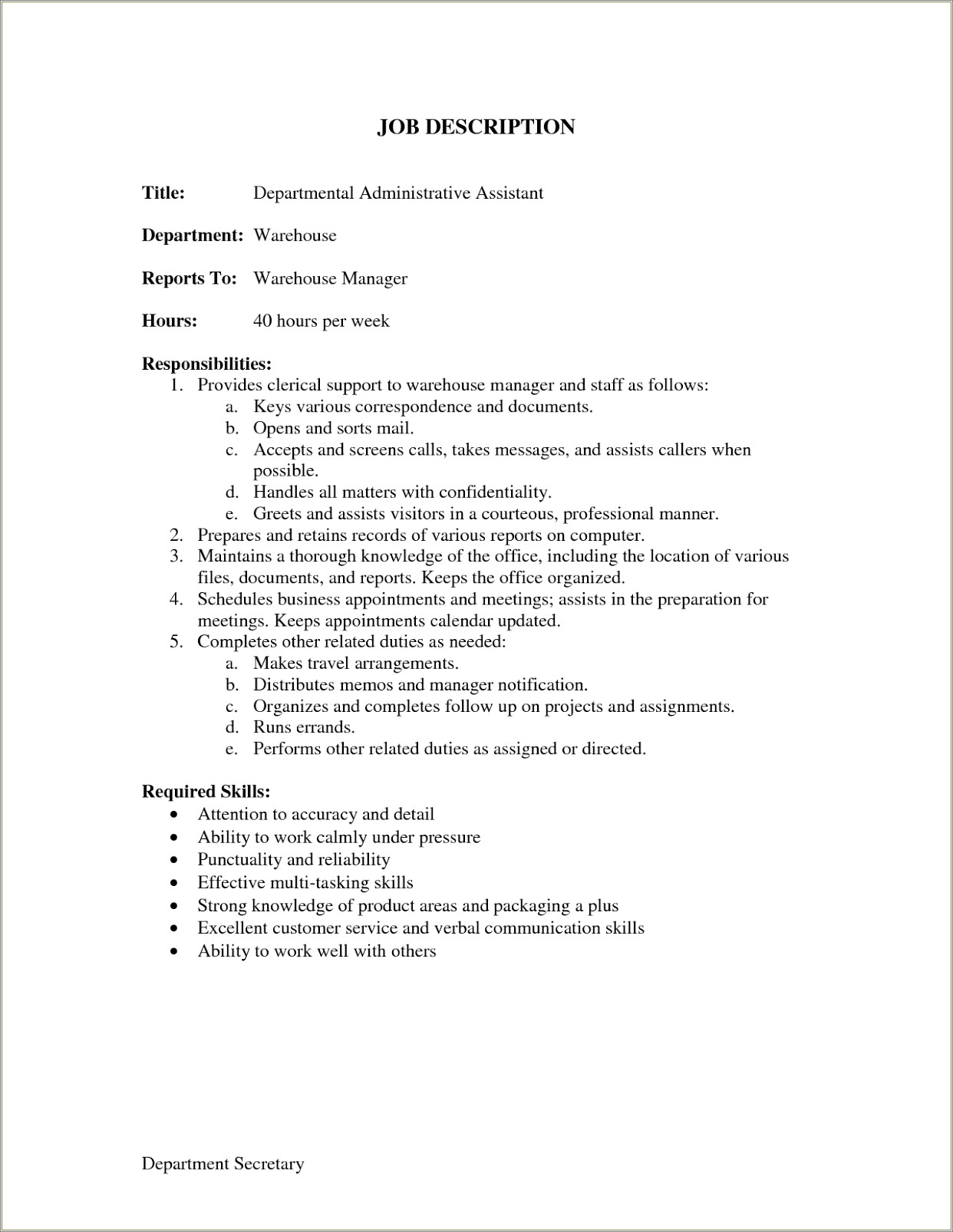 Administrative Assistant Job Duties For Resume