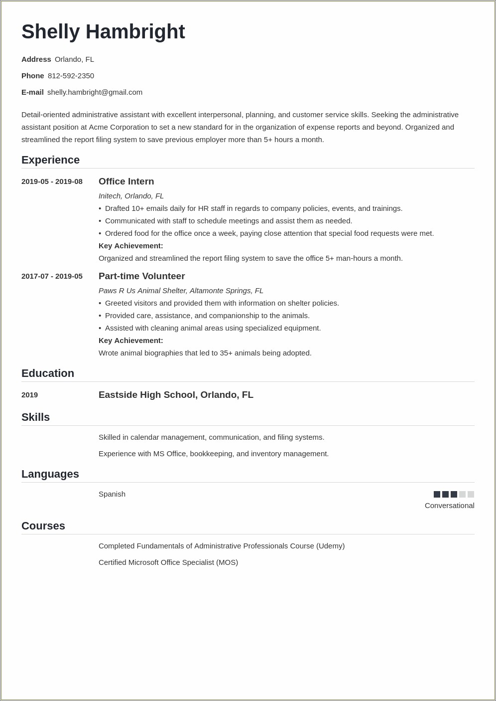 Administrative Assistant Job Objective For Resume