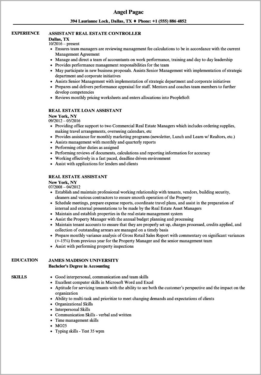 Administrative Assistant Real Estate Resume Example