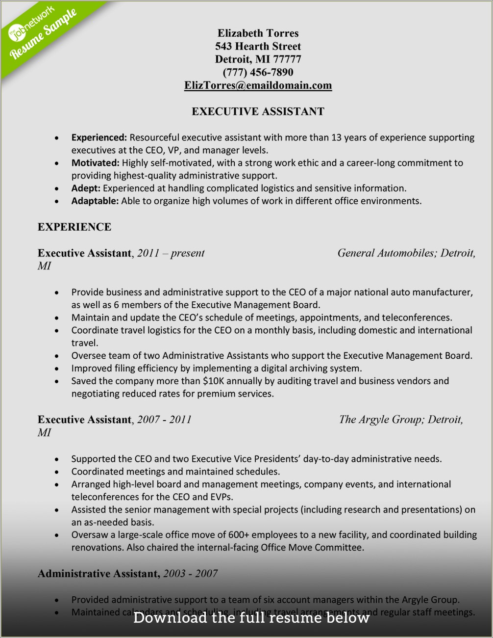 Administrative Assistant Resume Template Word 2003