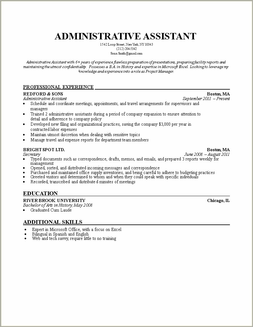 Administrative Assistant Resume With Little Experience