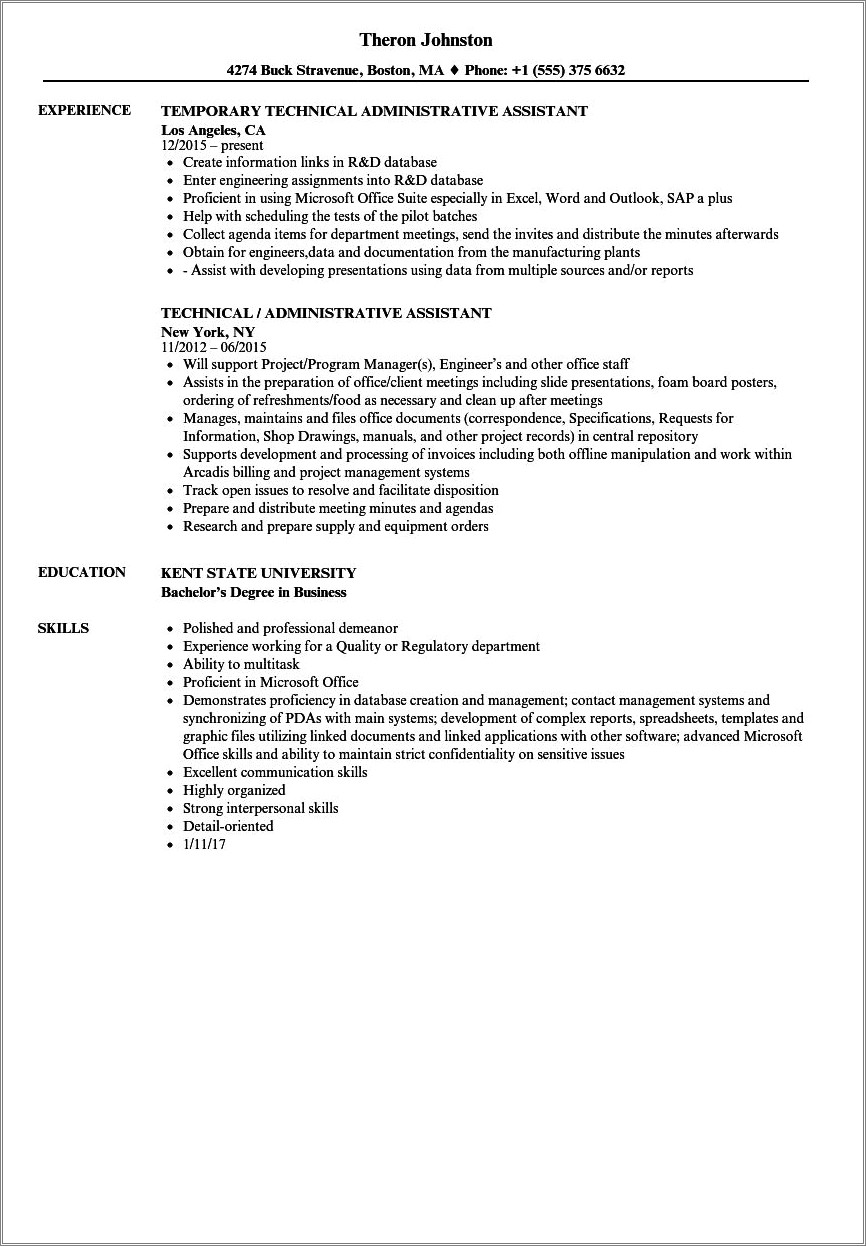 Administrative Assistant Skills And Abilities For Resume