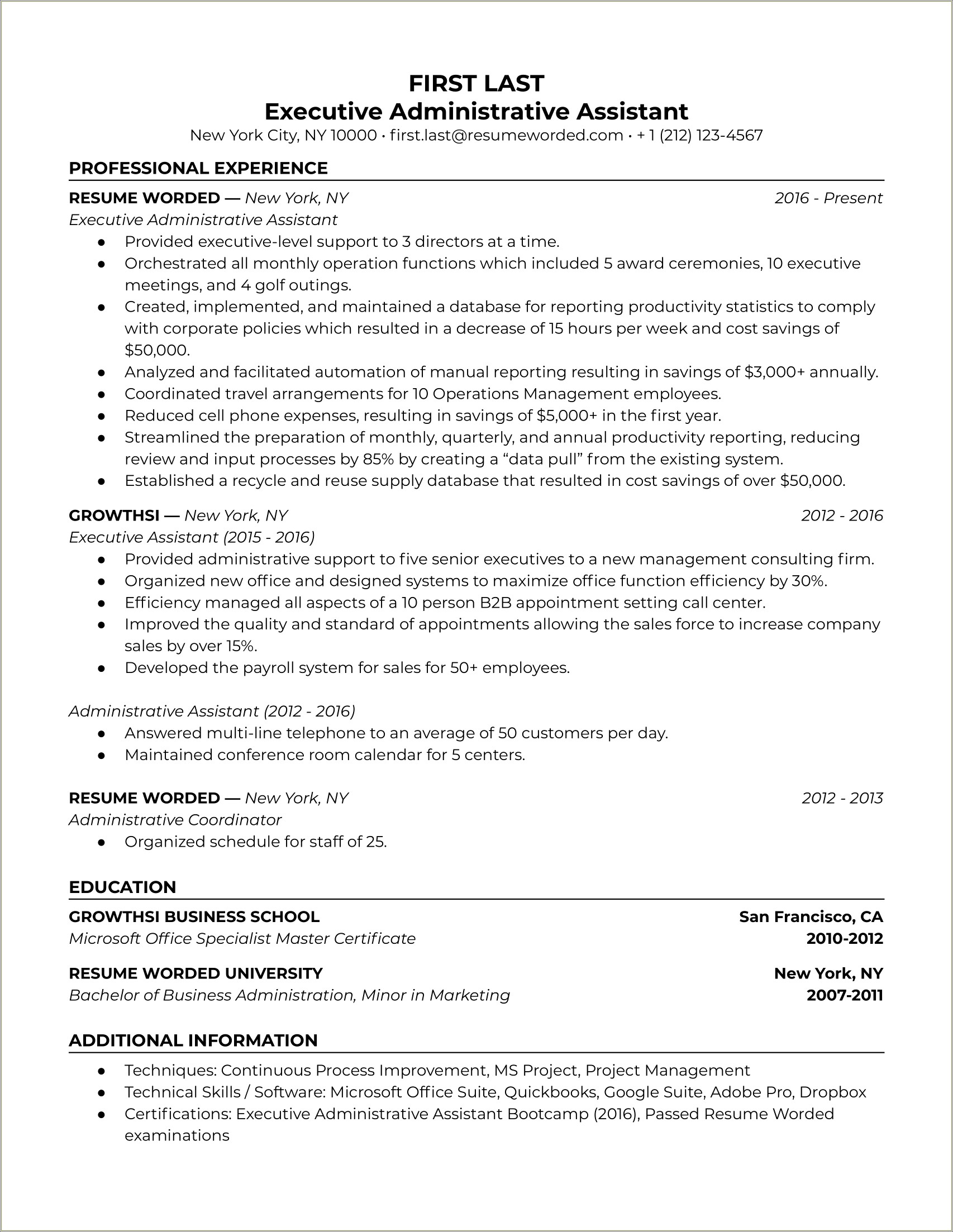 Administrative Assistant Summary Statement For Resume