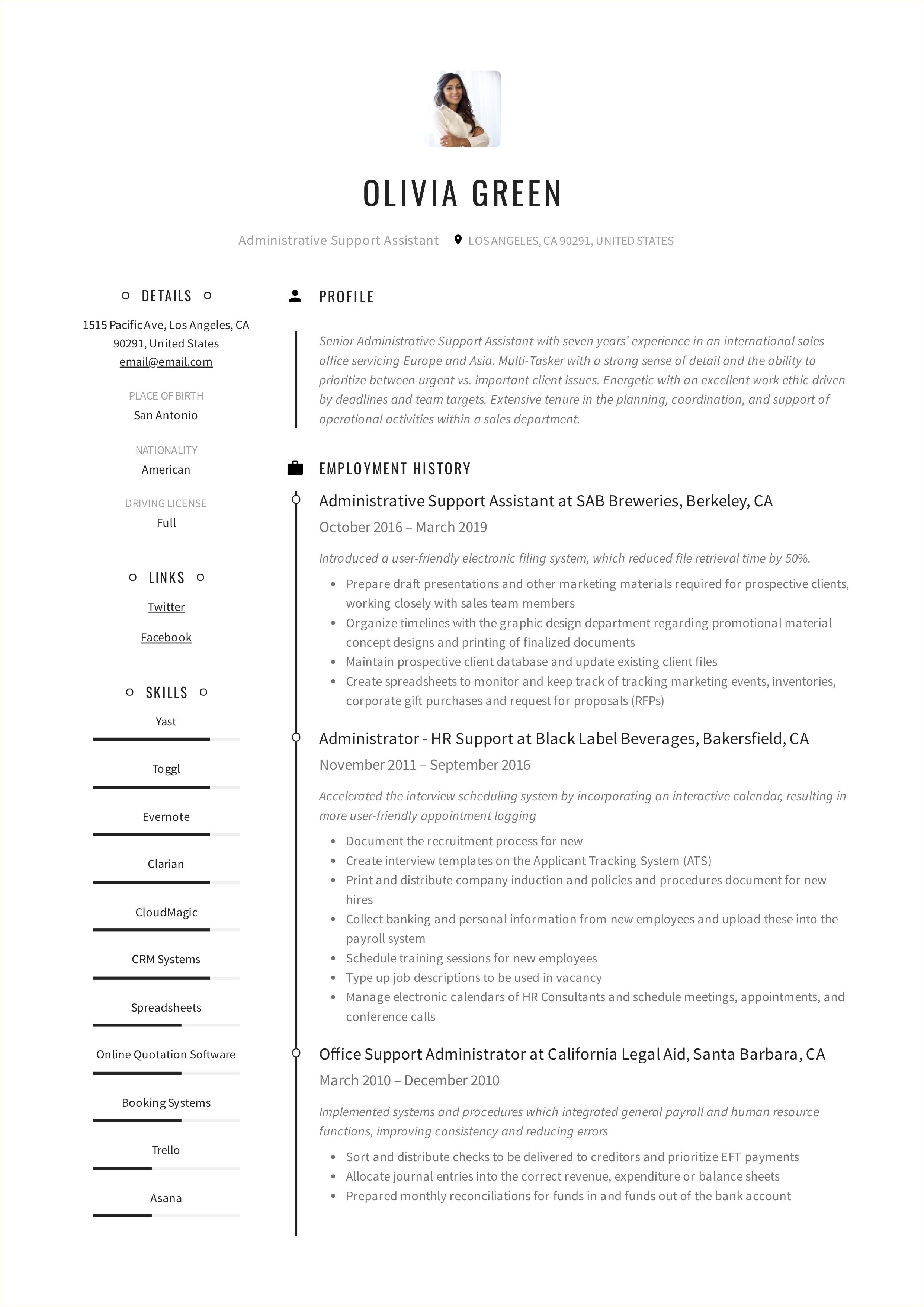 Administrative Support Assistant Federal Resume Sample