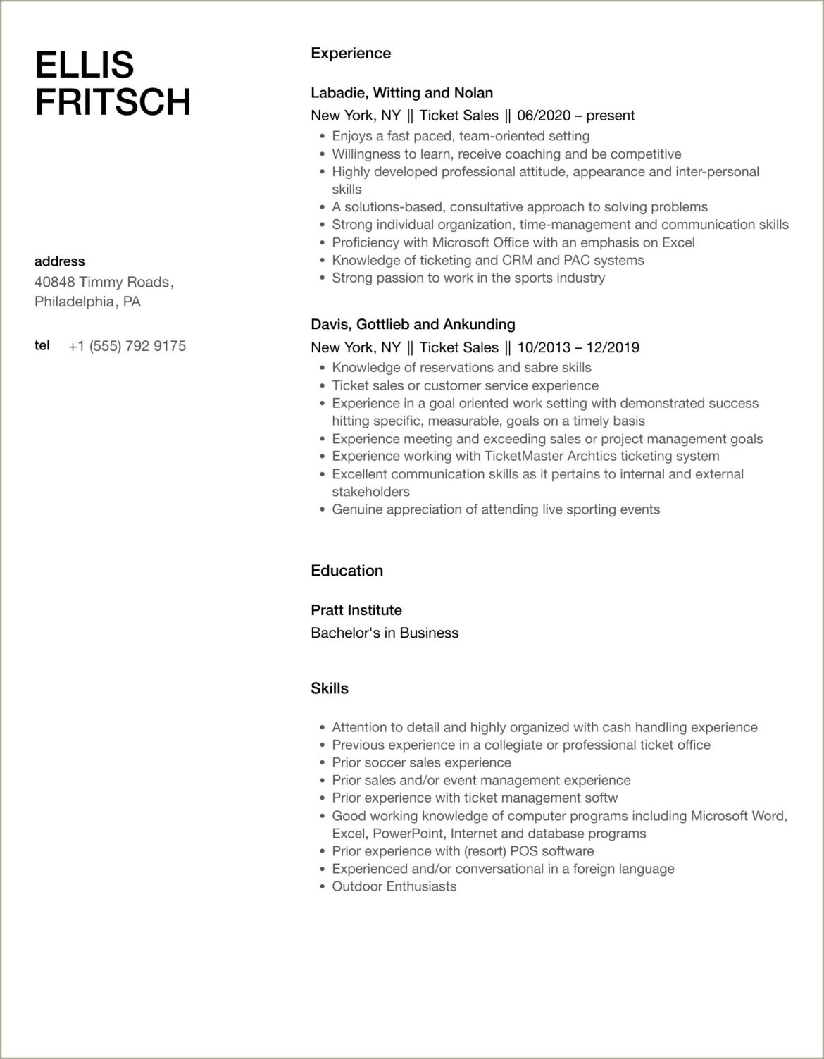 Administrative Ticket Retailer Broker Job Resume Description