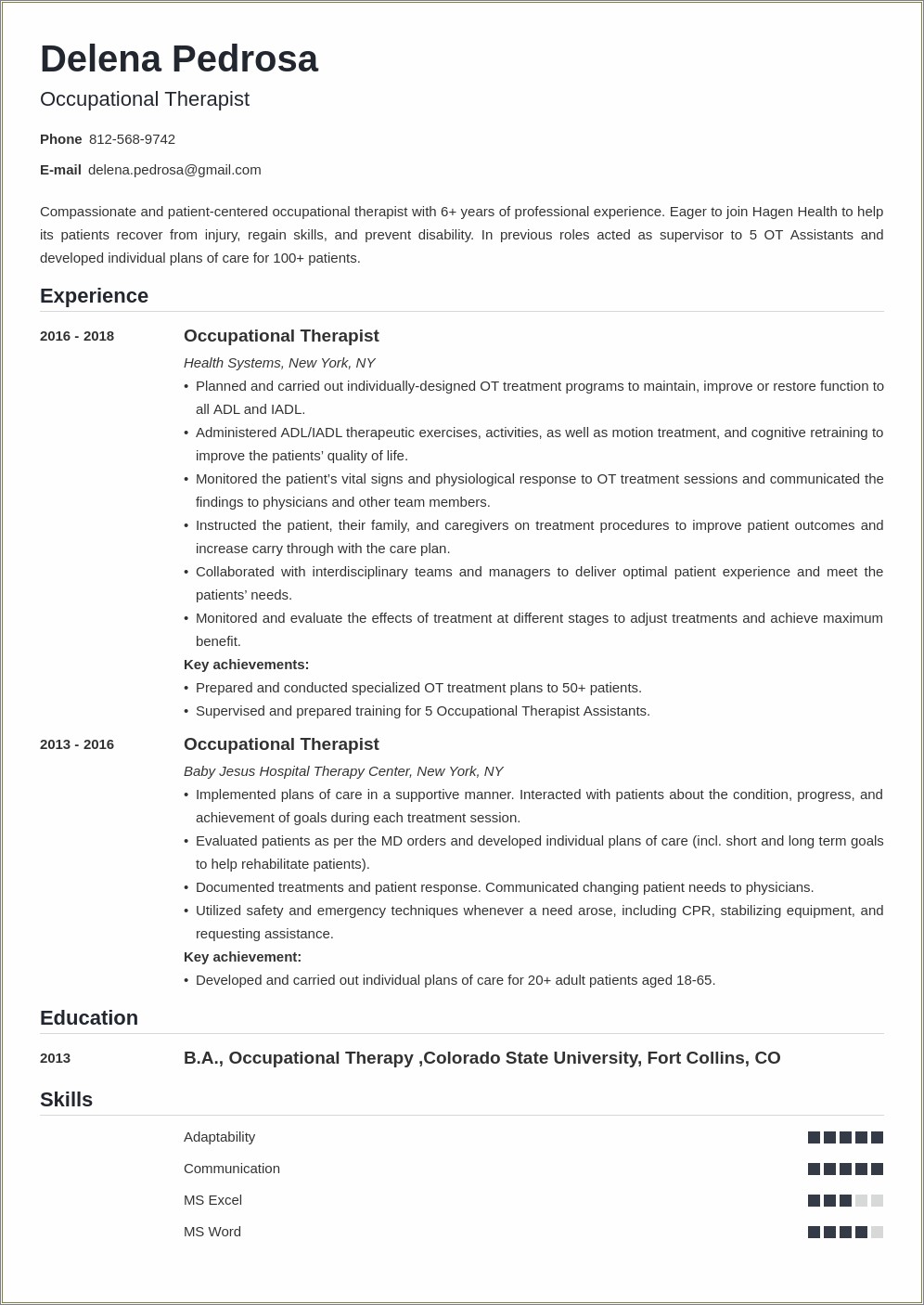 Advancedt Travel Therapy Resume Ot Example