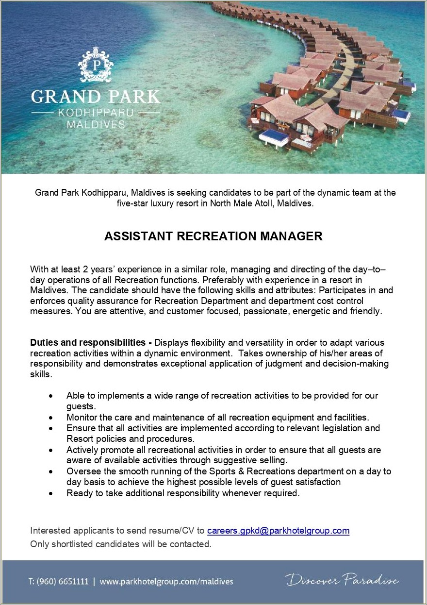 Adventures In Paradise Job Description For Resume