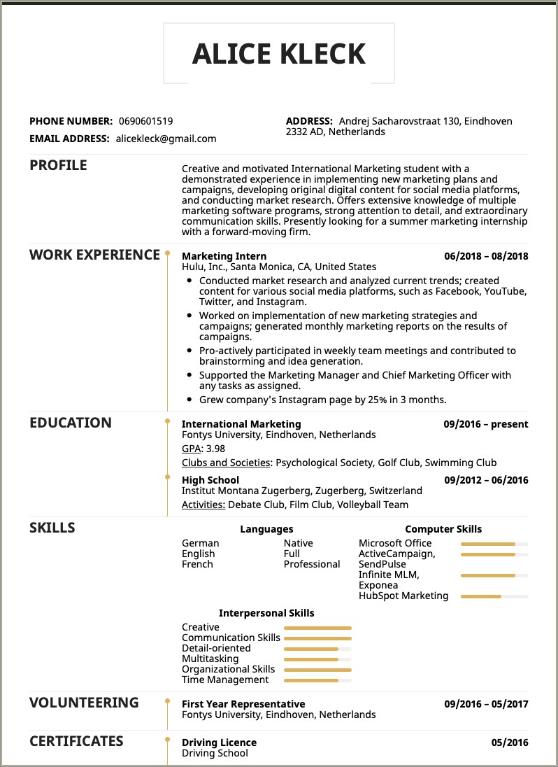 Advertising Recent Grad Objective Statement Resume