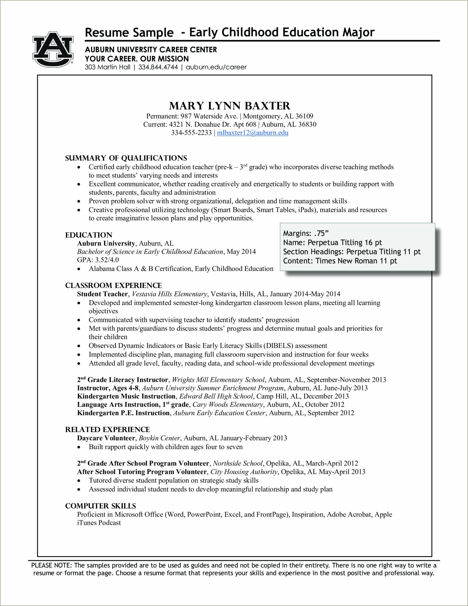 After School Day Care Teacher Resume