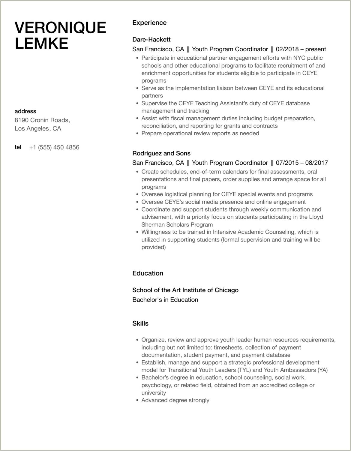 After School Program Coordinator Resume Sample