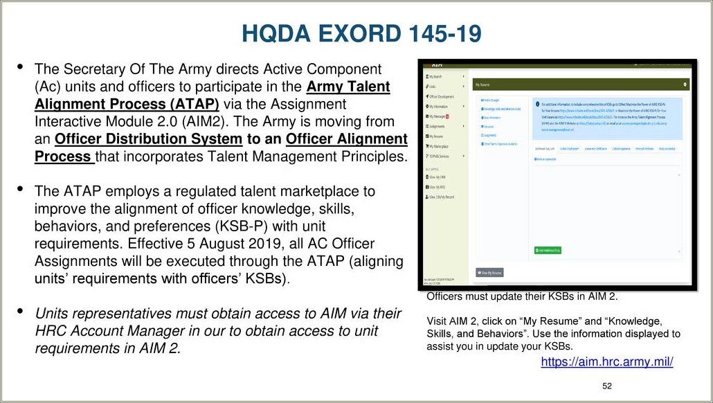 Aim 2.0 Army Resume Examples