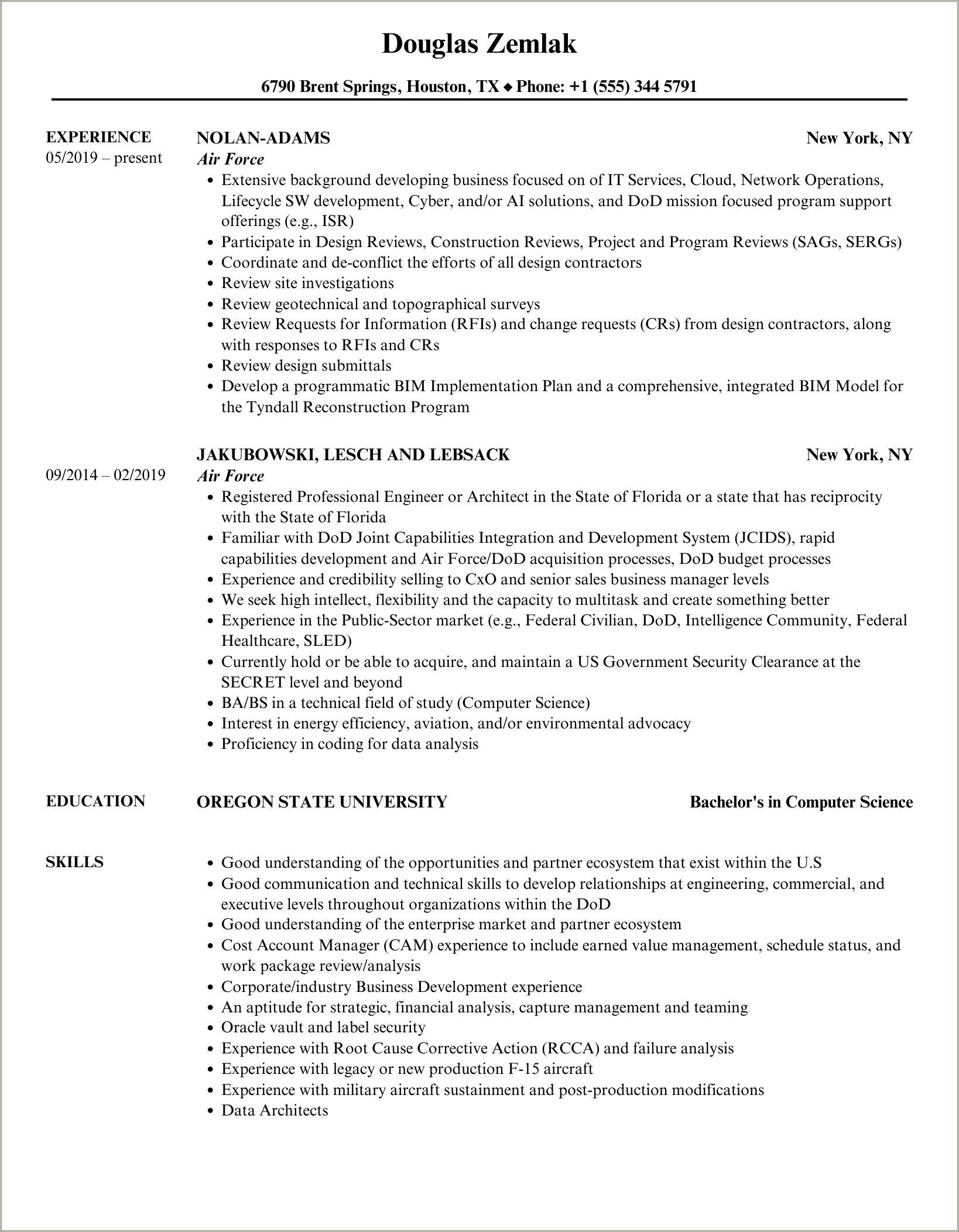 Air Force Aircraft Mechanic Resume Sample