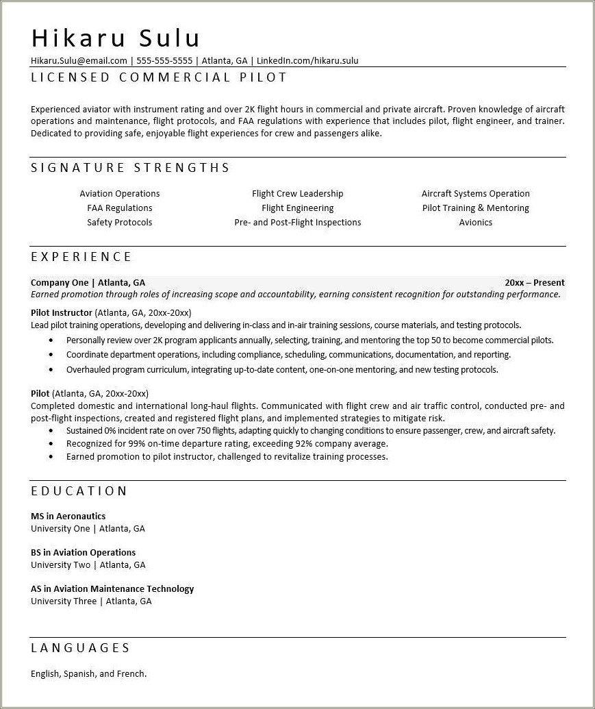 Airline Captain Job Description For Resume