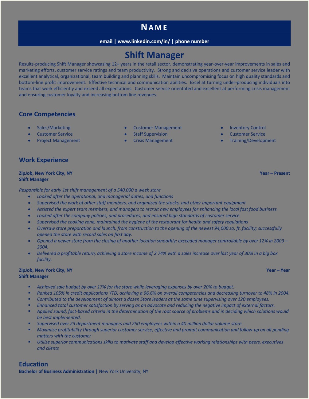 Aldi Shift Manager Job Description For Resume