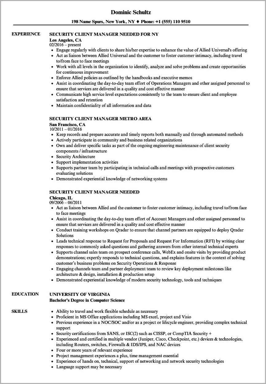 Allied Universal Site Supervisor Job Description Resume