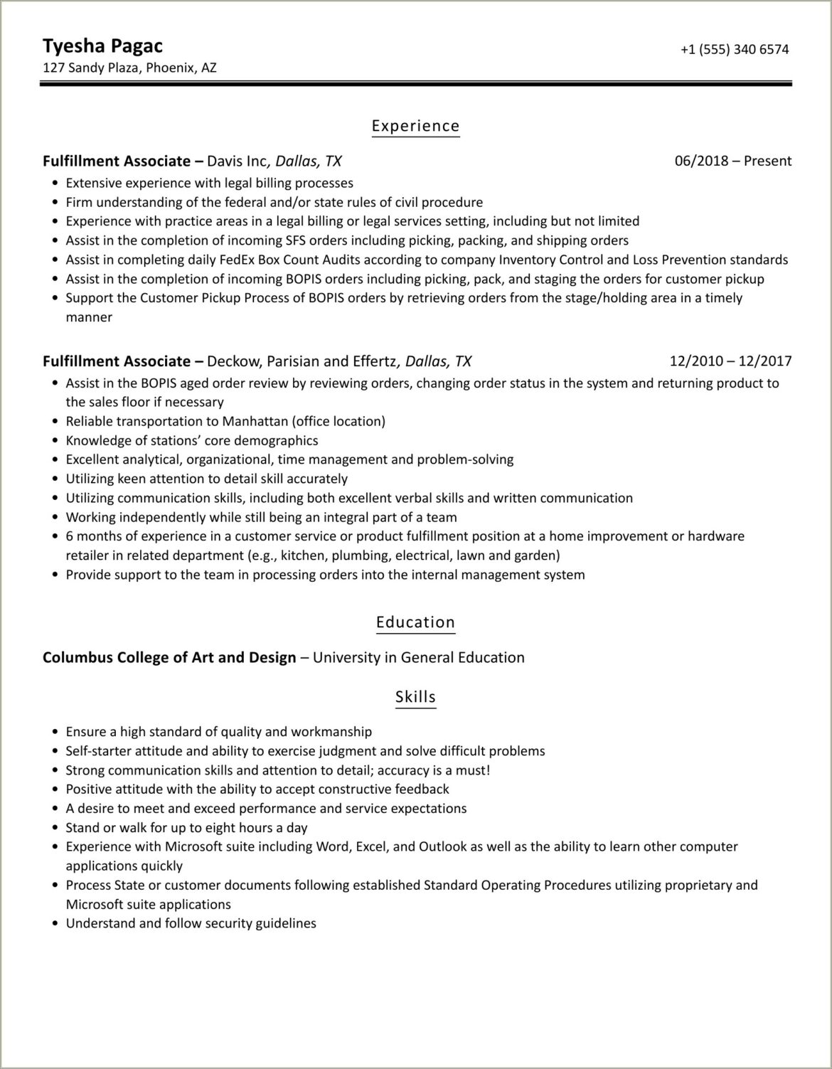 Amazon Warehouse Shopper Team Member Job Resume