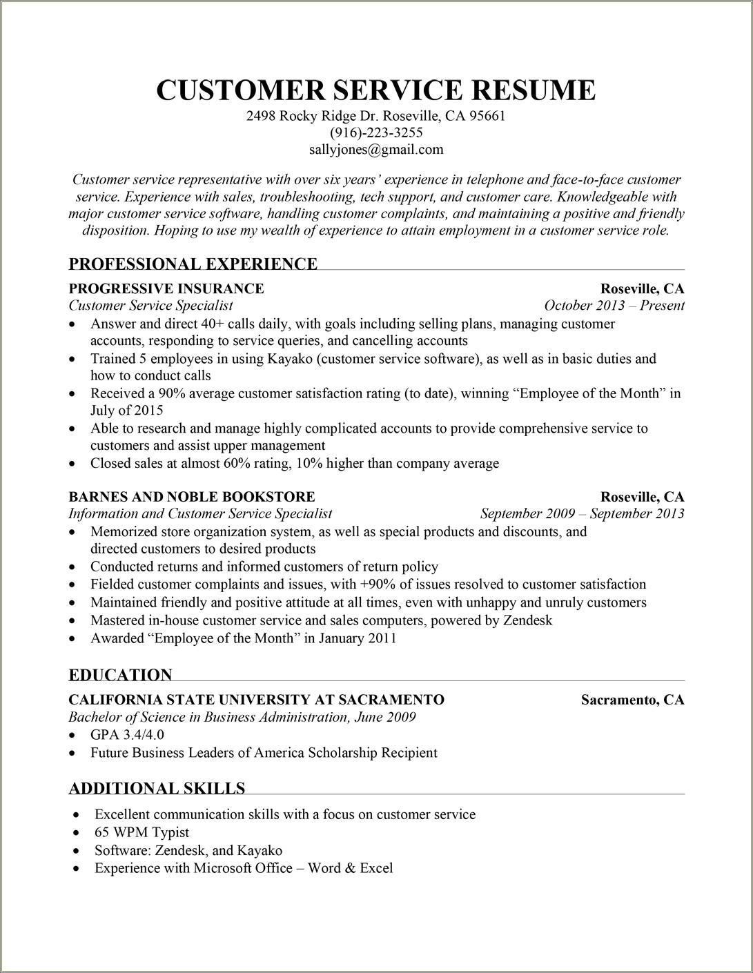 America's Job Center Resume Example