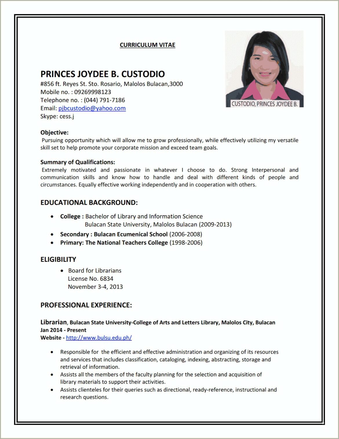 An Example For Employment For And Resume