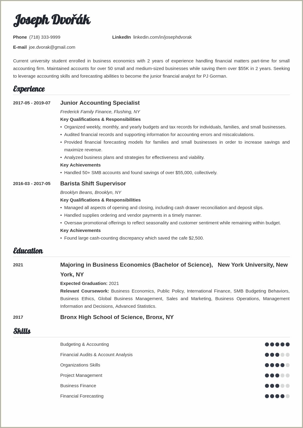 An Example Of A College Resume