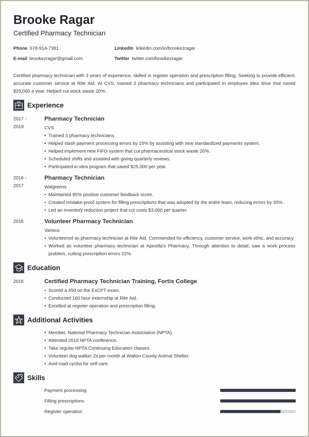 An Example Of A Resume For Technician