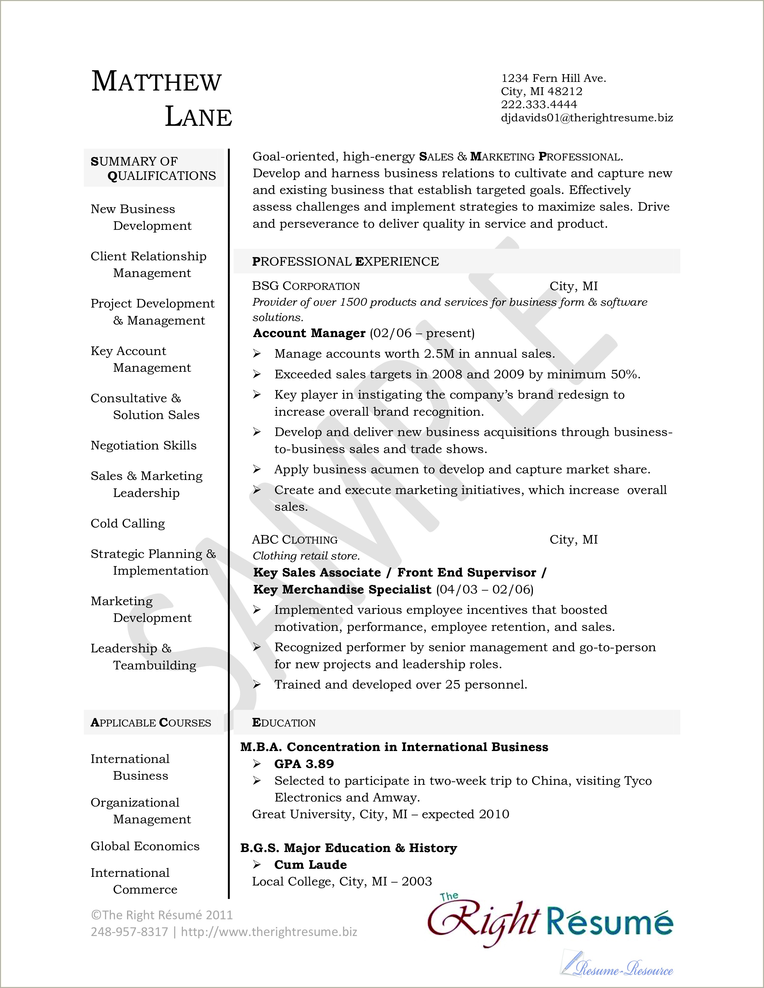 An Example Of A Resume Pdf