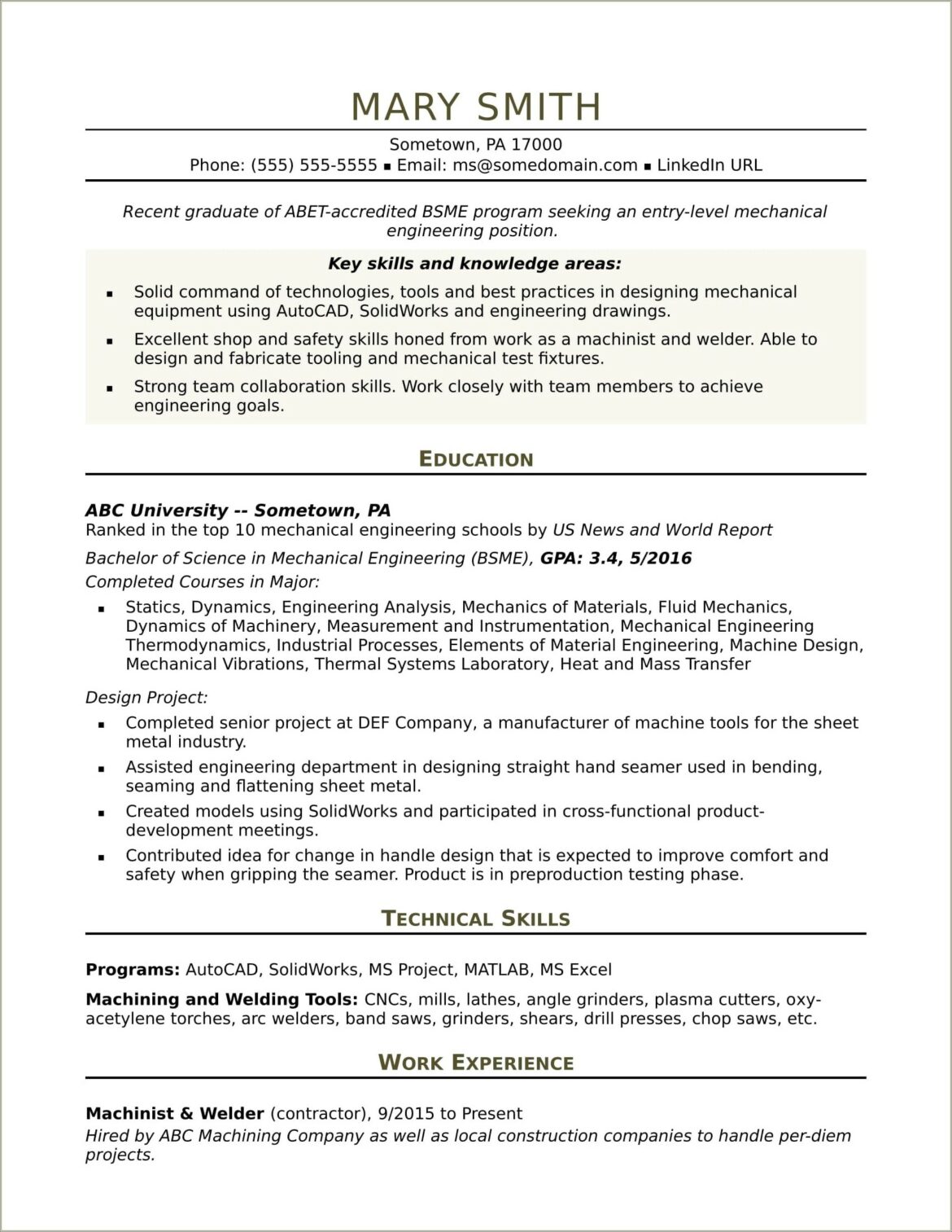 An Example Of A Resume Without Work Experience