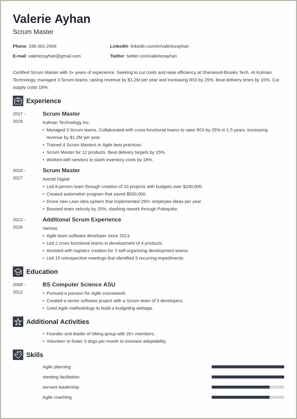 An Example Of A Scrum Master Resume