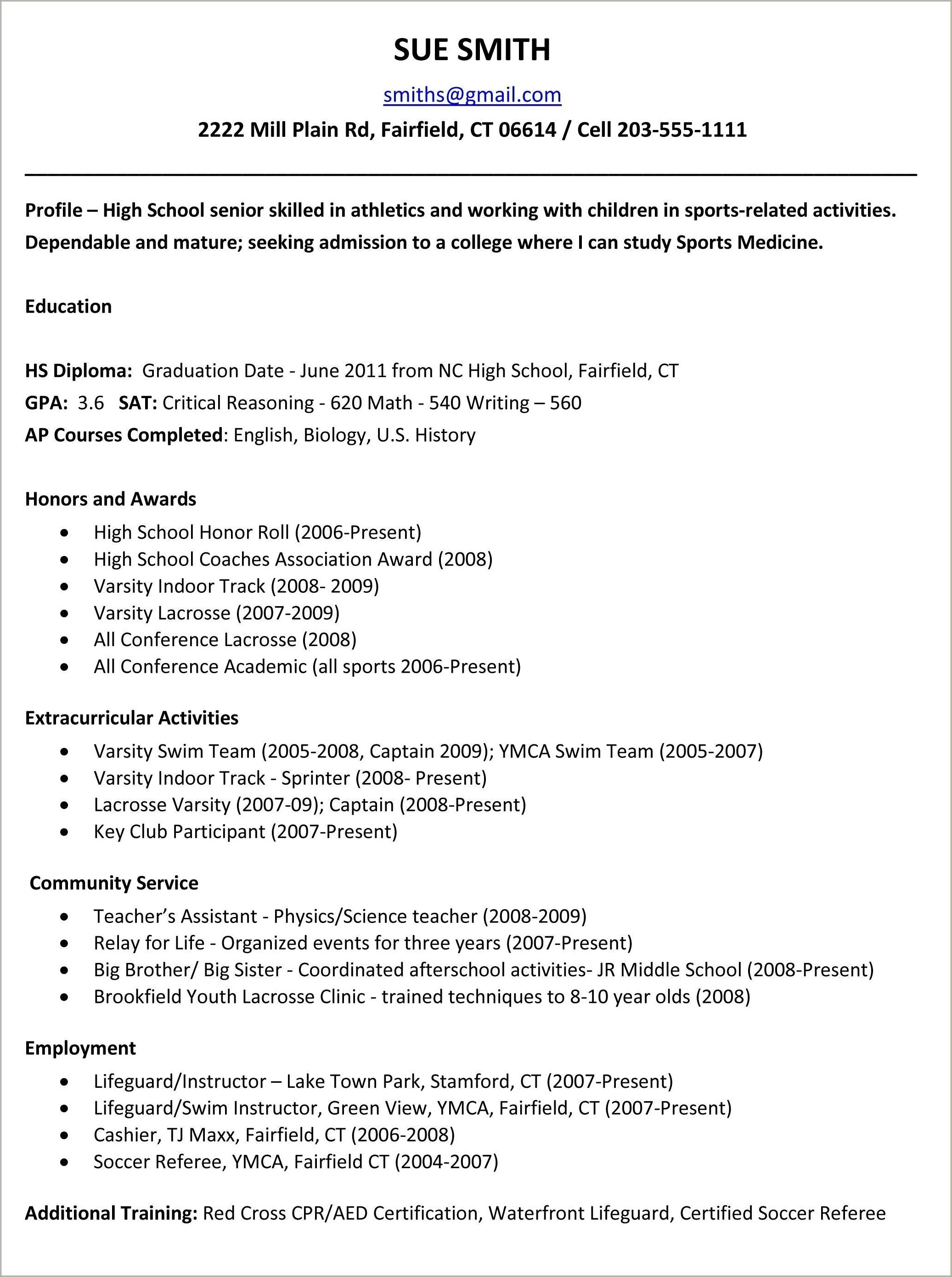 An Example Resume For High School Student