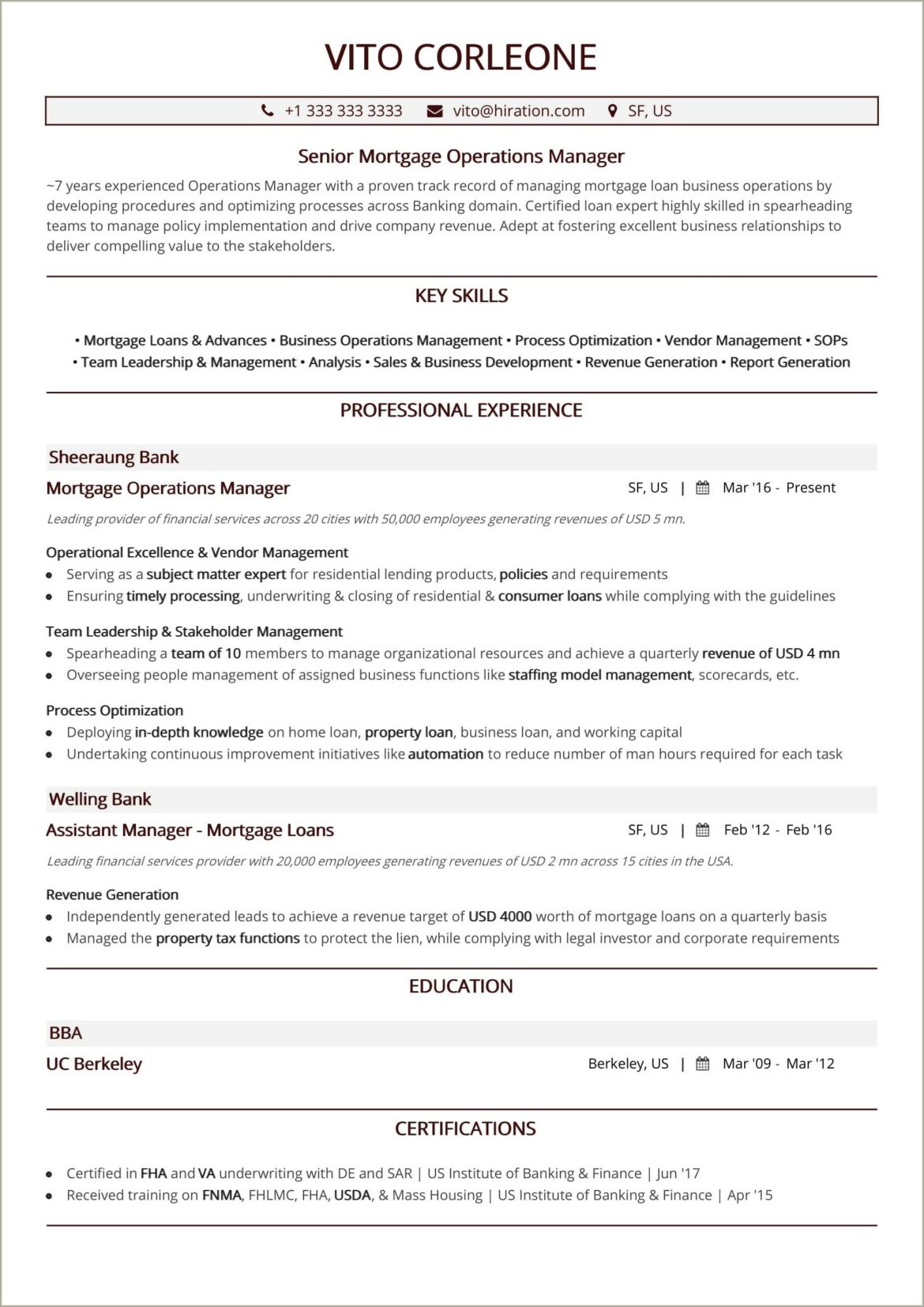 An Example Resume Of Loan Trainer