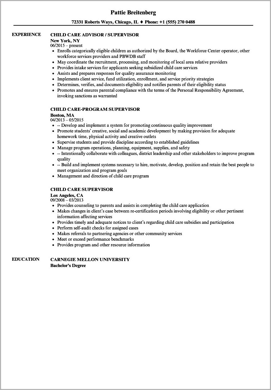 An Objective For A Resume For A Daycare