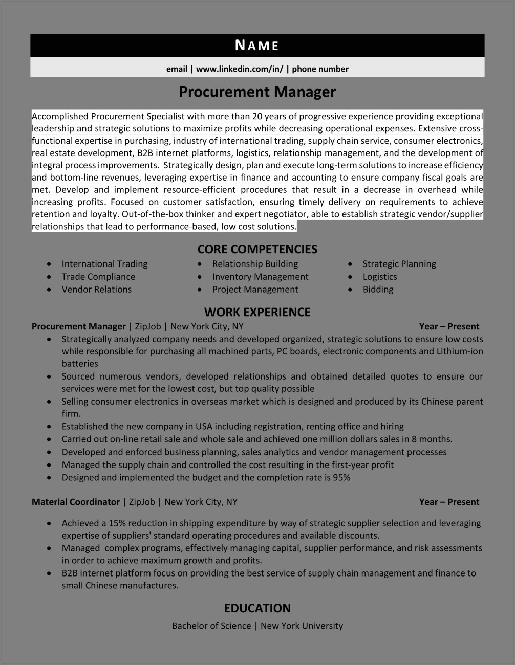 Analyst Retail Supply Chain Management Resume