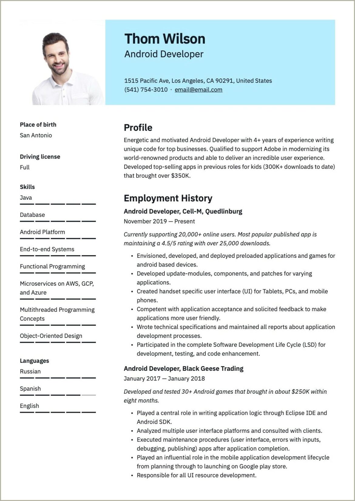 Android Developer Resume 3 Years Experience